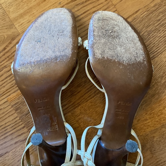 Fendi cream/gold braided strap stiletto sandals - Picture 5 of 7